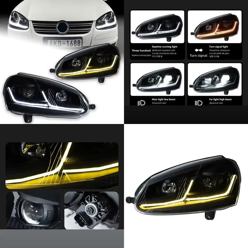 For Golf 5 Headlight Assembly Upgrade High 75 Dual-Color Daytime Running Lights LED Projector 12V Turn Signals