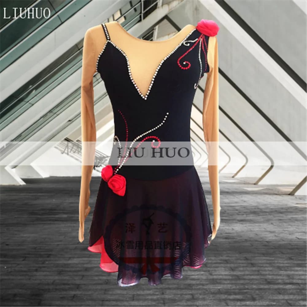 LIUHUO Donna Ragazza Prestazioni Ginnastica Ritmica Concorso Body Costume Artistico Pattinaggio Su Ghiaccio Vestito Danza Balletto Nero