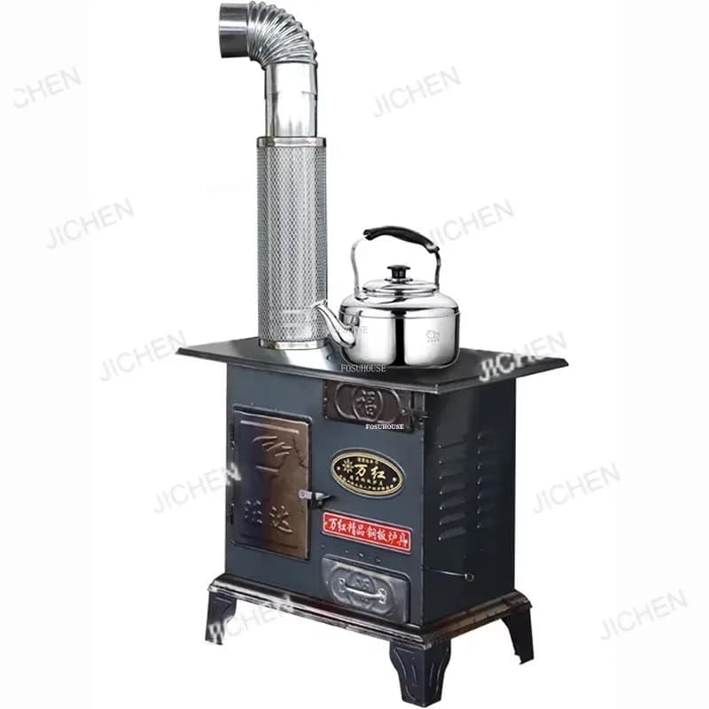 Modern and simple wood stove for fire, domestic fireplace, outdoor camping, bonfire, cast iron party, winter brasero