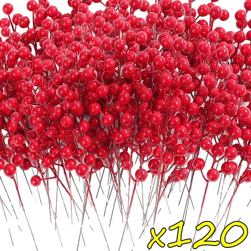 7 Head Artificial Christmas Red Berries Red Holly Berry Stamen Fake Flowers Plants Xmas Tree New Year Party Home Decor Wholesale