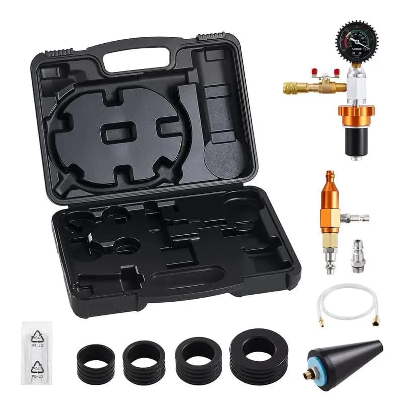 Kit di Riempimento Radiatore Sottovuoto, Strumento per Spurgo e Riempimento Sistema di Raffreddamento Auto con Manometro, Kit Portatile per Riempimento Liquido Refrigerante Radiatore con Cassetta degli Attrezzi, Adattabile Universalmente per la Maggior Parte di Auto, Furgoni, SUV e Camion