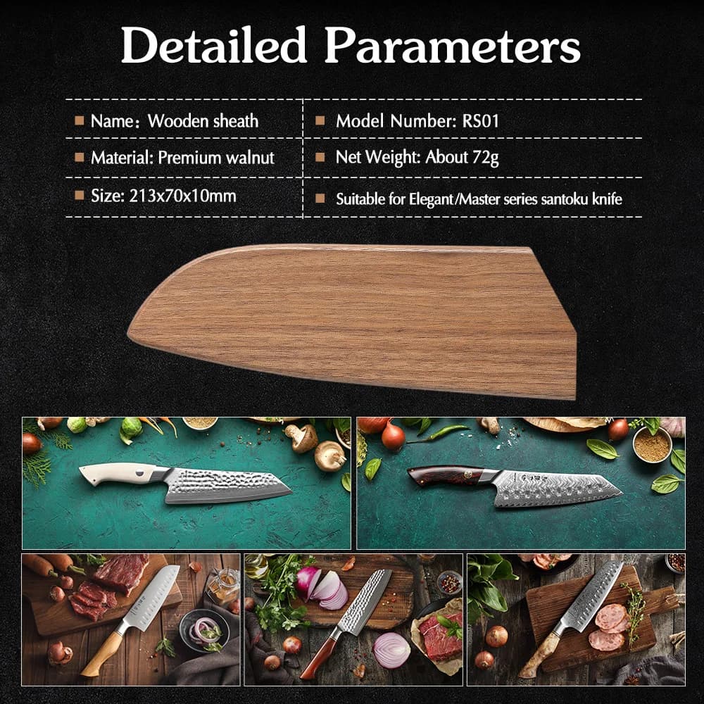 HEZHEN Fodero per coltello magnetico Fodero in legno Copri coltello in legno di noce di alta qualità per coltello HEZHEN Santoku