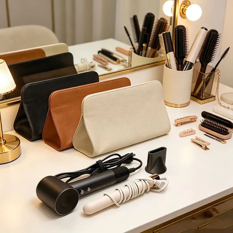 Organizer per Strumenti di Styling Capelli in Pelle Premium con Chiusura Magnetica, Anti-Graffio, per Ferro Arricciacapelli e Piastra