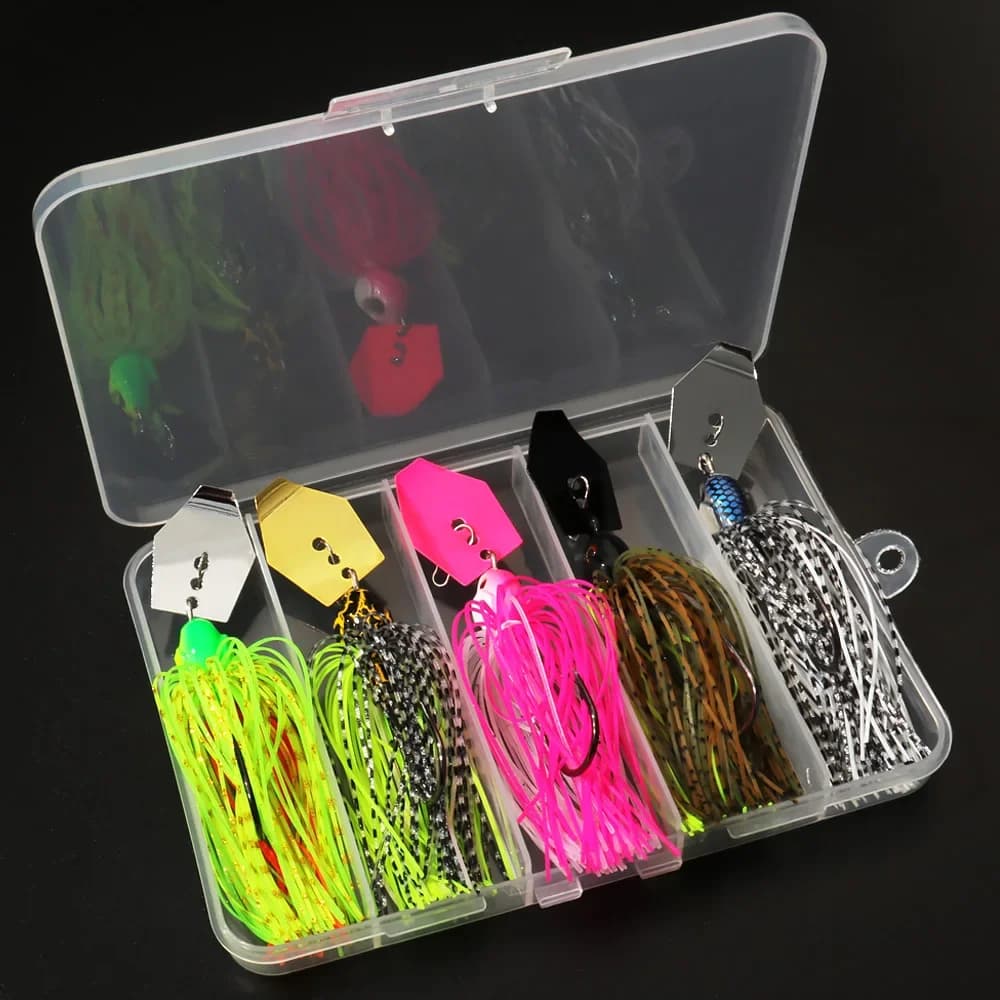 Spinner Bait 7g/9g/12g/14g/21g Esche da pesca Kit Pesca Chatter Weedless Lama metallica Gomma Jig Head Gancio Filo 1-5 pezzi Spinnerbait