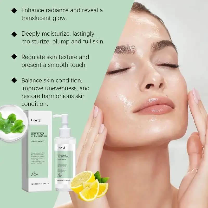 Olio Detergente Viso Cica Clear per Rimozione Trucco, Purificante Pori, Idratante, Rinfrescante, Non Seccante