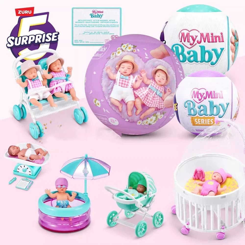Zuru 5 Surprise My Mini Baby Series 2 Mystery Blind Box Mini Doll with Cradle Soft Silicone Collectible Toy for Kids Gift