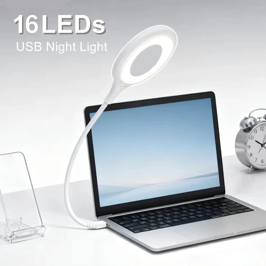 Lampada da lettura per studio con protezione per gli occhi, mini luce notturna portatile USB 16 LED con controllo vocale intelligente per computer portatile
