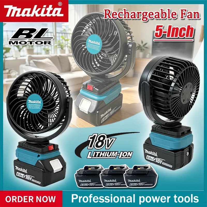 Makita 5-Inch Fan Portable Foldable Electric Fan 21V Li-ion Battery DC with USB Charging Cordless Wireless Rechargeable Fan