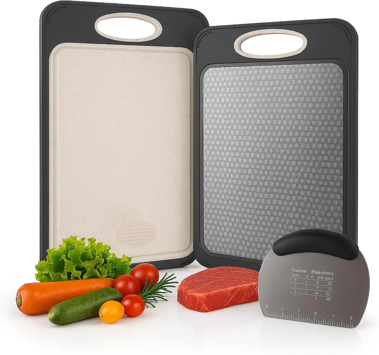 Double-Sided Cutting Board 304 Stainless Steel & Wheat Straw, Scratch-Proof, Non-Porous, Odor-Resistant, Dishwasher-Safe