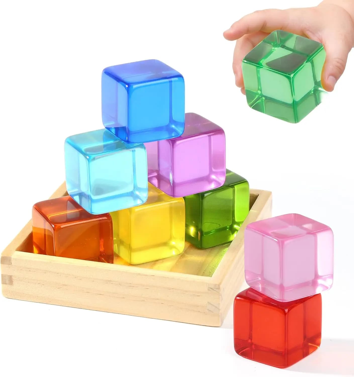 Blocchi di Costruzione in Legno per Bambini, Giocattoli Montessori per Bambini da 1-3 Anni, Regali Sensoriali Sicuri per Bambini
