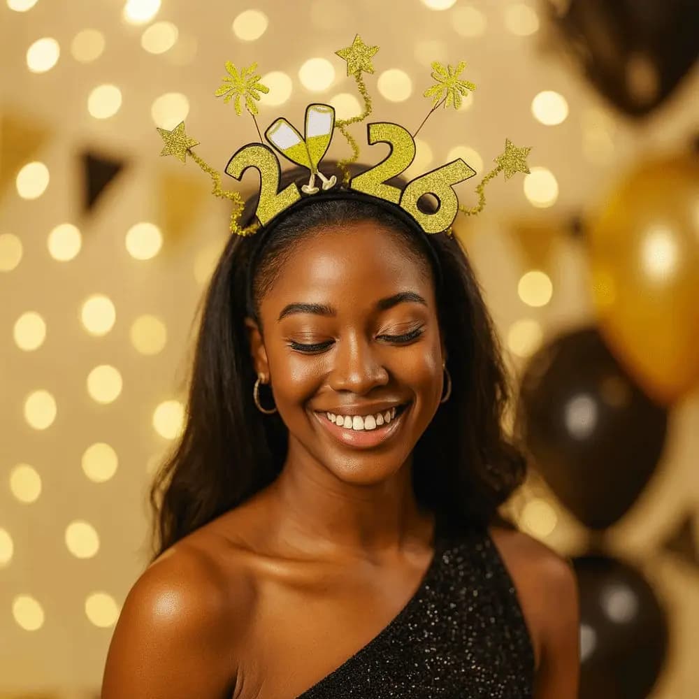 Plastica 2026 Fuochi D'artificio Hairband Star Strip Paillettes Capodanno Fermaglio per capelli Copricapo Alfabeto antiscivolo Copricapo Regali per bambini
