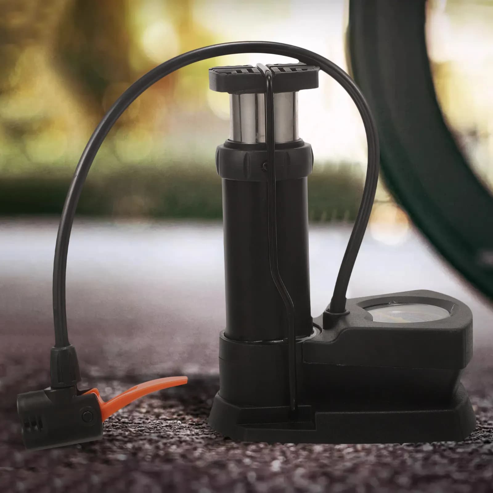 Pompa d'Aria Compatta Premium per Biciclette, Moto, Scooter e Palloni Sportivi Gonfiabili, Gonfiatore Manuale Portatile con Indicatore di Pressione