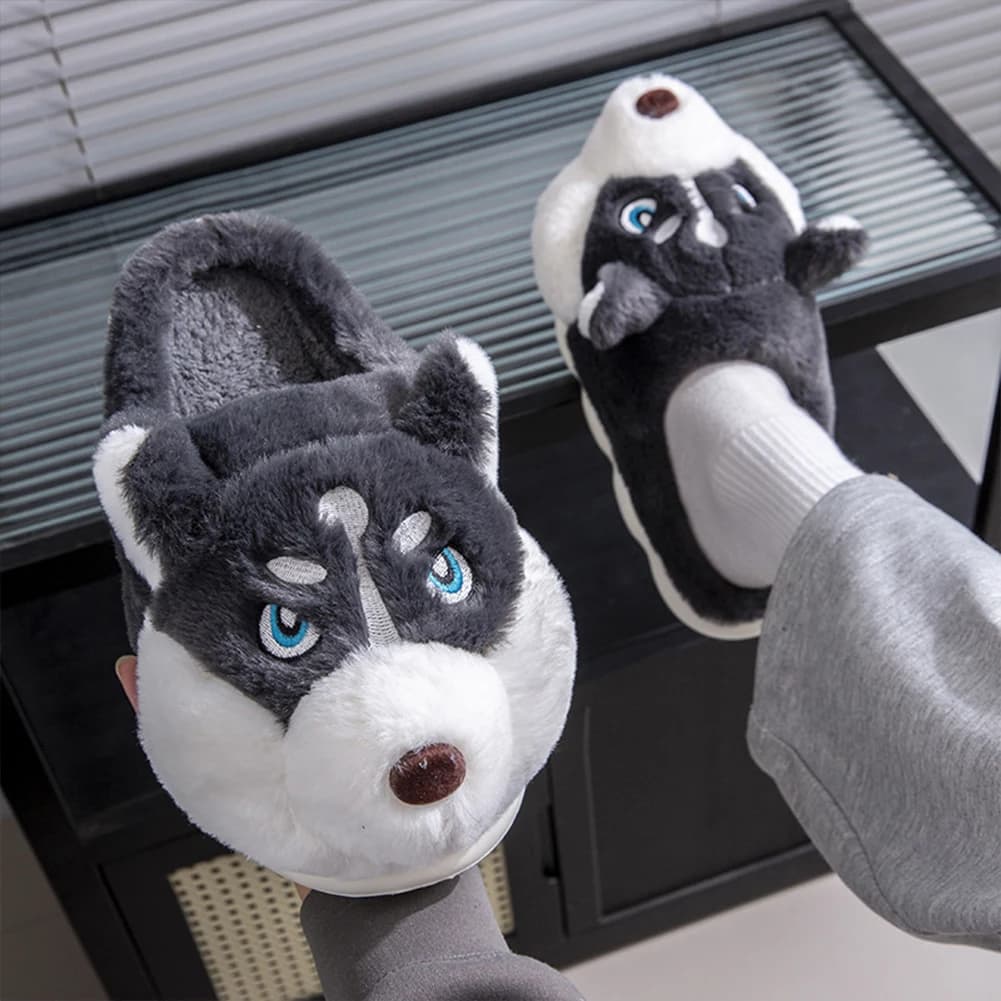 Pantofole in peluche Husky Pantofole in peluche con punta chiusa Pantofole termiche piatte antiscivolo Comode scarpe da casa slip-on per l'autunno inverno