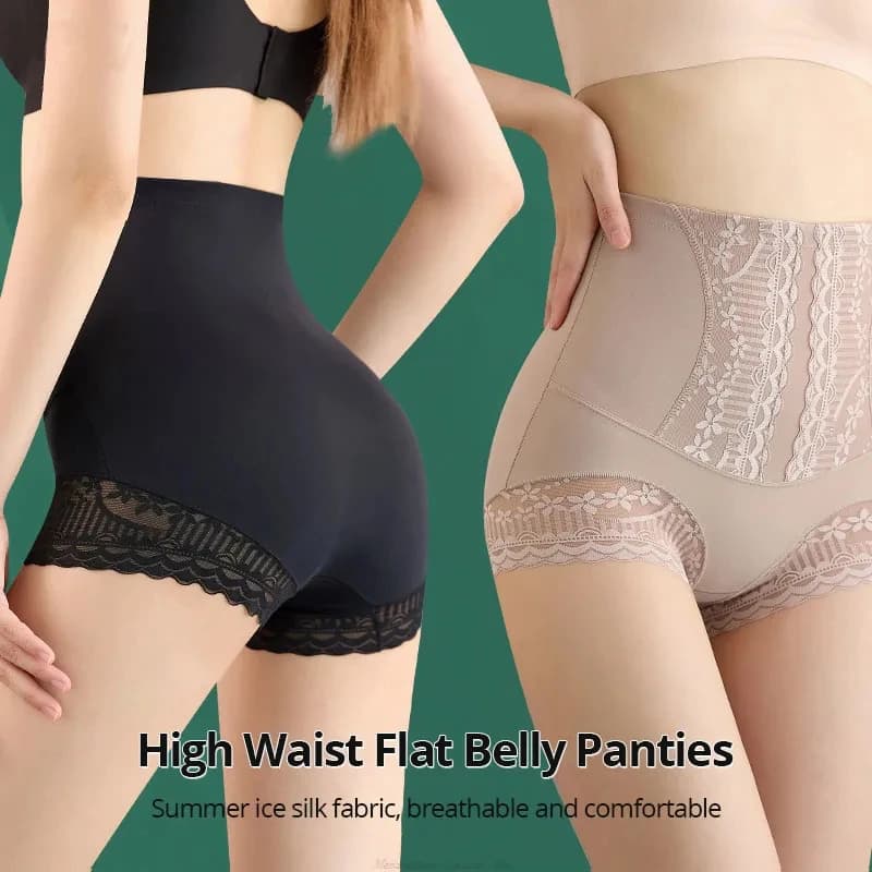 Women's Seamless Underwear Female Slimming Panties Lace Ladies High Waist Ice Silk Panty Tummy Control Butt Lifter Underpants