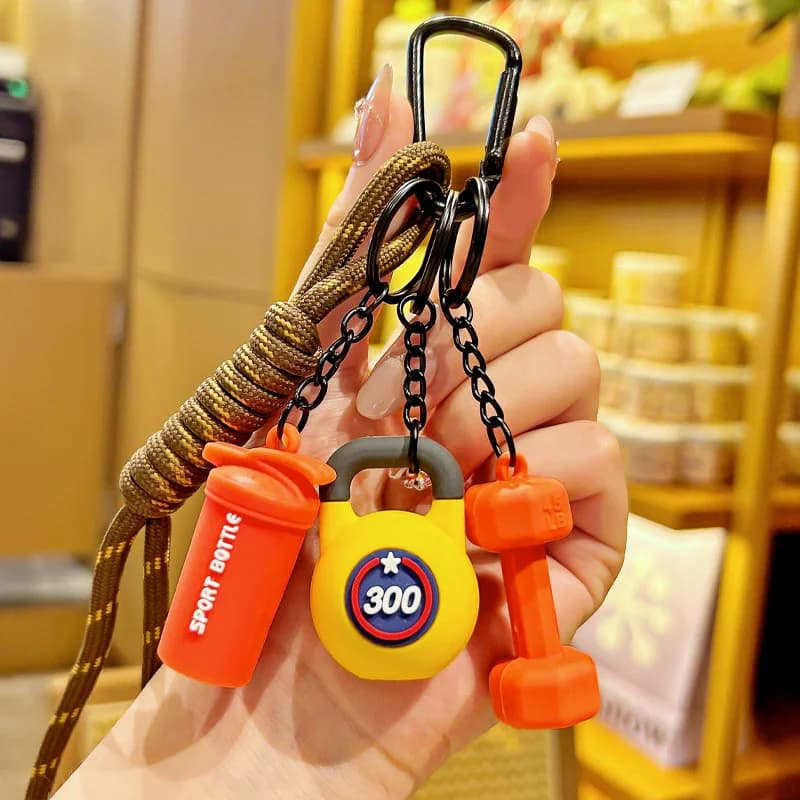 Hand woven Fitness Keychain Weight plate Mini Handlebar Gym Lover Keychain Tee Girl Heart Nylon rope pendant Fitness enthusiast