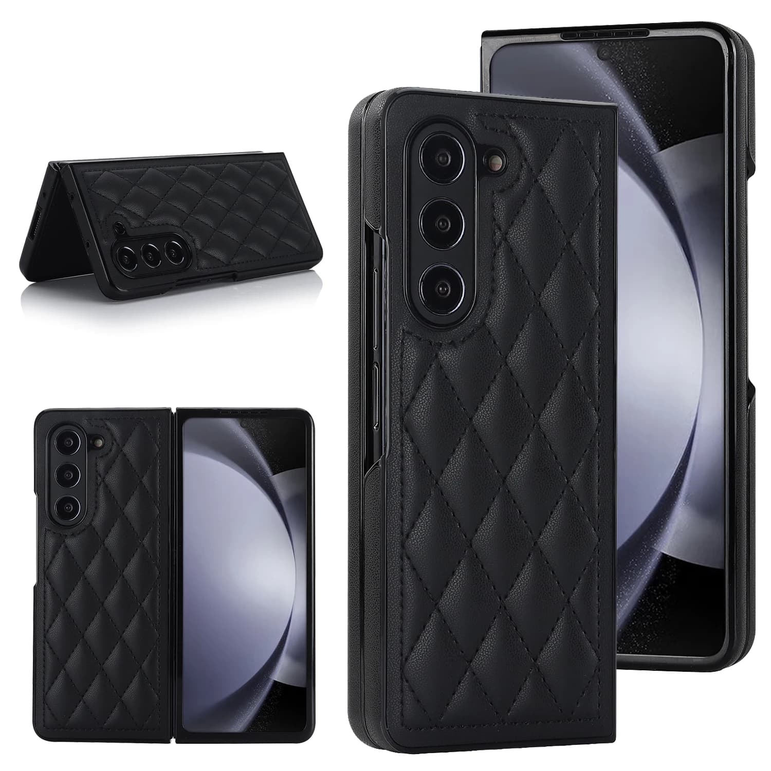 Luxury Rhombus Quilted Leather Phone Case For Samsung Galaxy Z Fold 8 7 6 5 4 Ultra Anti-Scratch Protective Cover