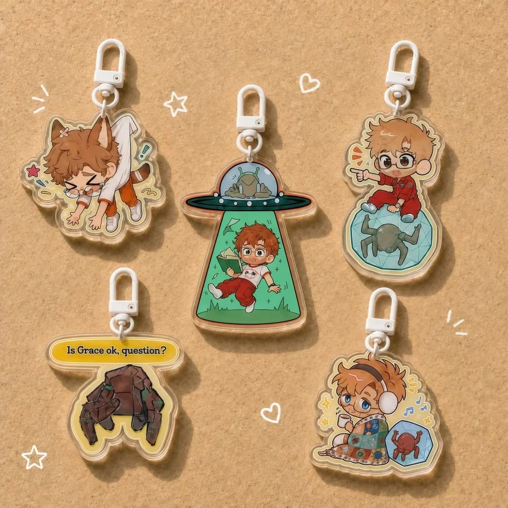 For Popular Movie Peripheral PHM Ryland Grace Rocky Acrylic KeyChain Custom Cartoons Creativity Backpack Pendant Festival Gift