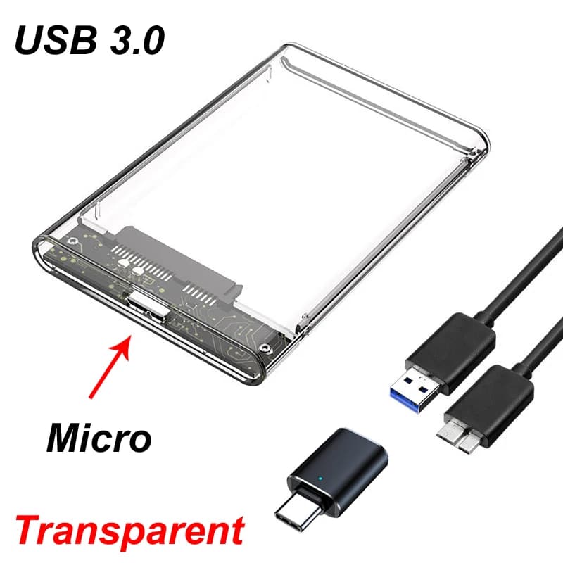 USB 3.0 SATA 2.5 pollici Trasparente SSD HDD disco rigido Box Custodia HDD + Spina Type-C 3.1 Telefono cellulare esterno + Micro cavo