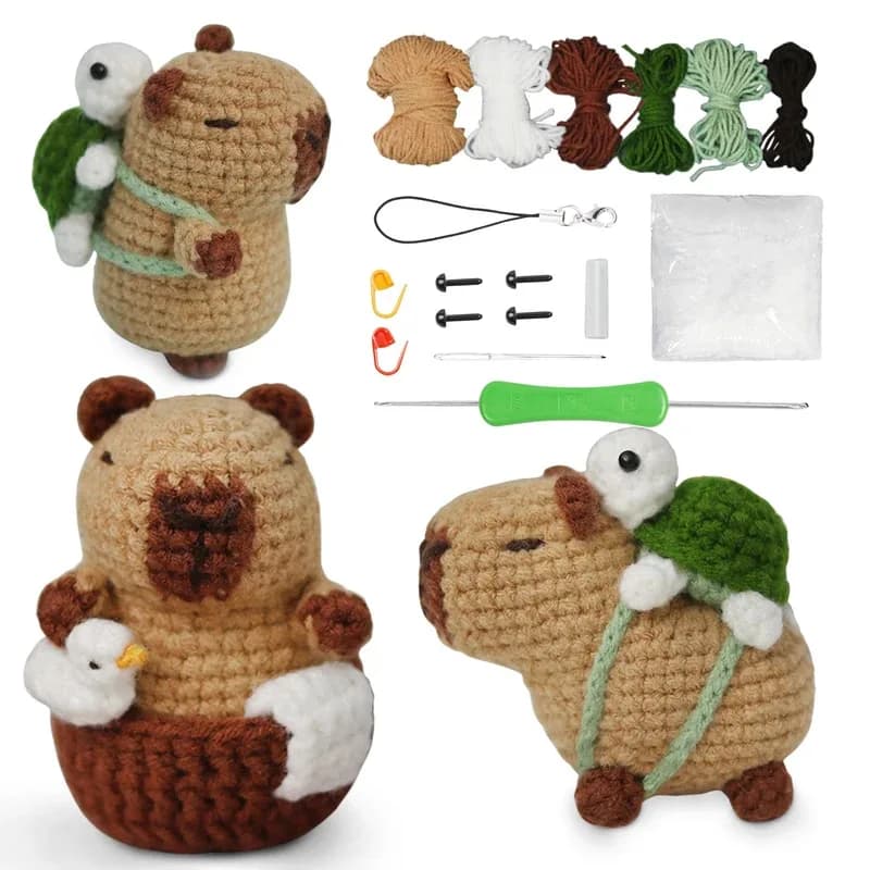 Kit all'uncinetto Capibara per principianti - Set per principianti fai-da-te con animali carini con filati, aghi e strumenti per ripieno