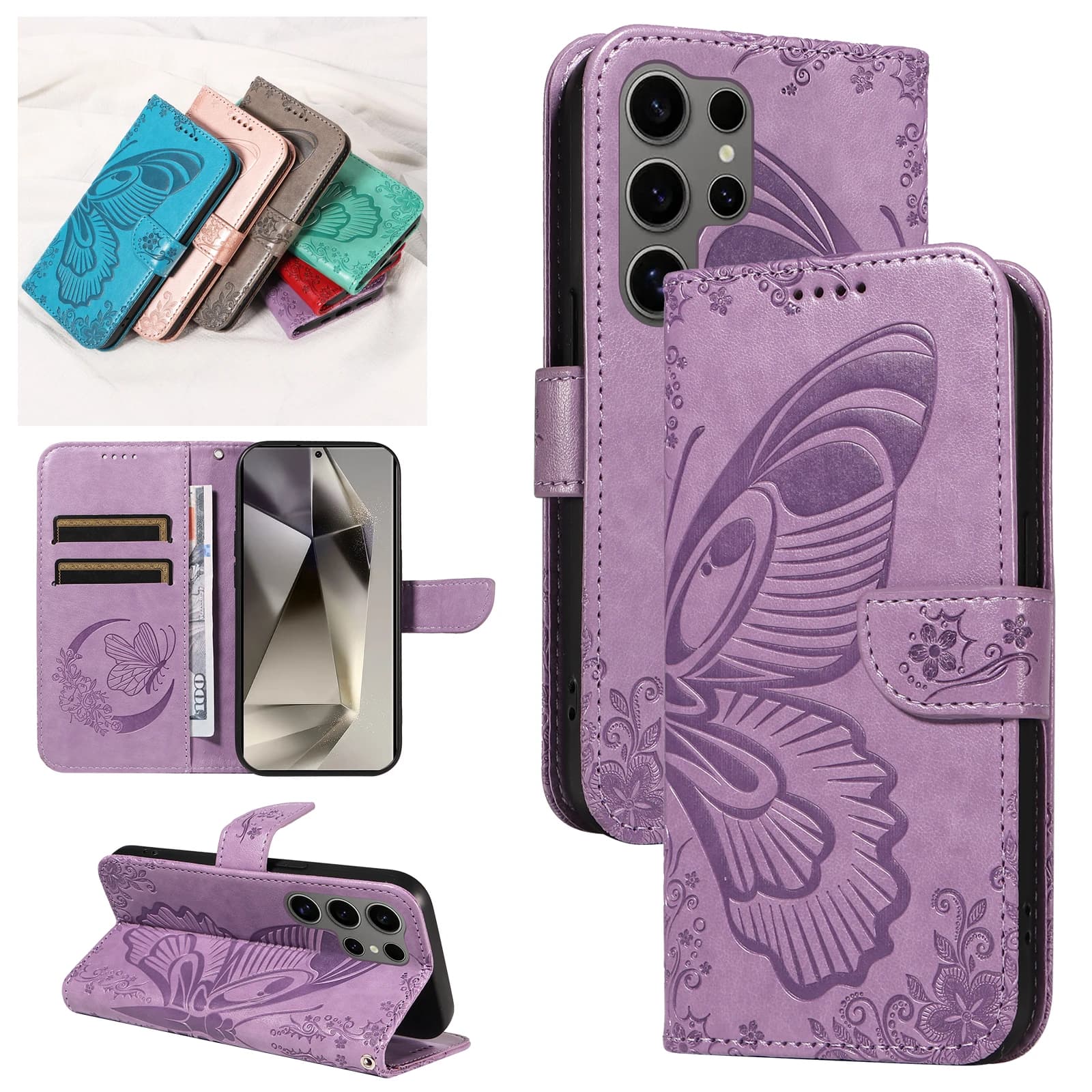 Magnetic wallet leather case for Samsung Galaxy S25 Edge S24 S23 S22 S21 S20 Plus FE Ultra Phone Flip Cover Dust Butterfly