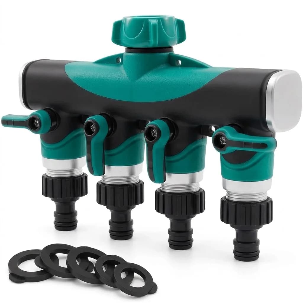Heavy Duty Metal 4 Way 3 4 Inch Thread Faucet Splitters With Shut Off Valves For Garden Hose Adapter Outdoor Water Tap Connector