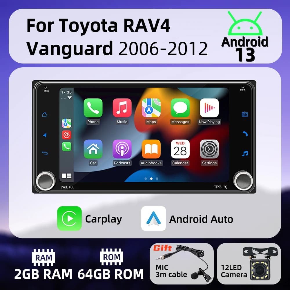 Autoradio Android 2 Din per Toyota RAV4 RAV 4 Vanguard 2006-2012, Schermo 7" con Carplay, Navigazione GPS e Sistema Multimediale per Auto