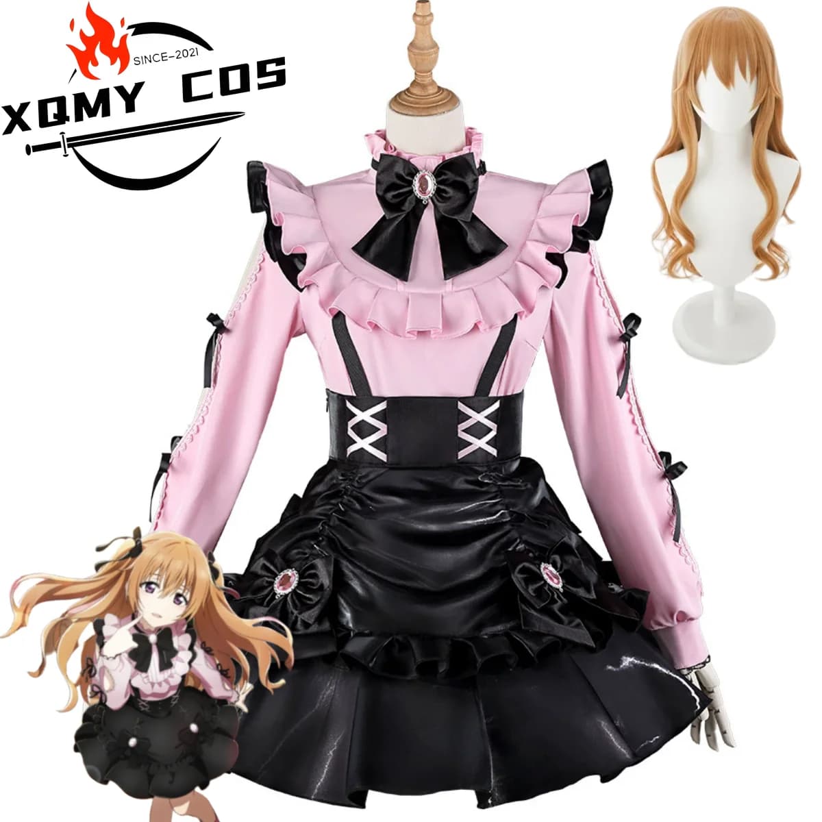 XQAnime Lovelive! Nijigasaki High School Idol Club Konoe Kanata Costume Cosplay Vola con te!! Camicia rosa Gonna Parrucca Donna Sexy S