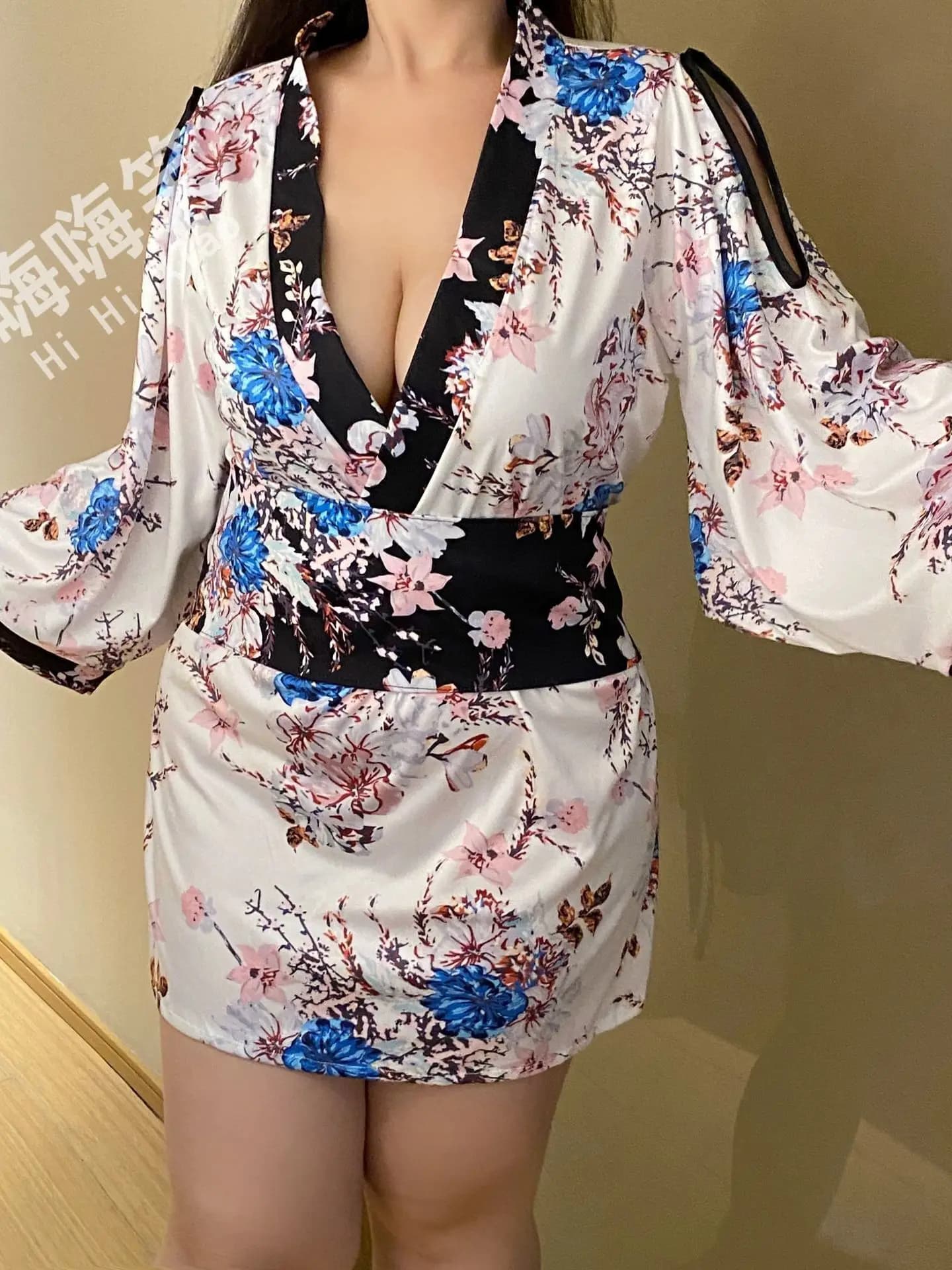 Big size 200 libbre ragazza sexy scollo a v stampa fasciatura comfort allentato kimono giapponese accappatoio vestiti manica lunga vestito da partito VS9