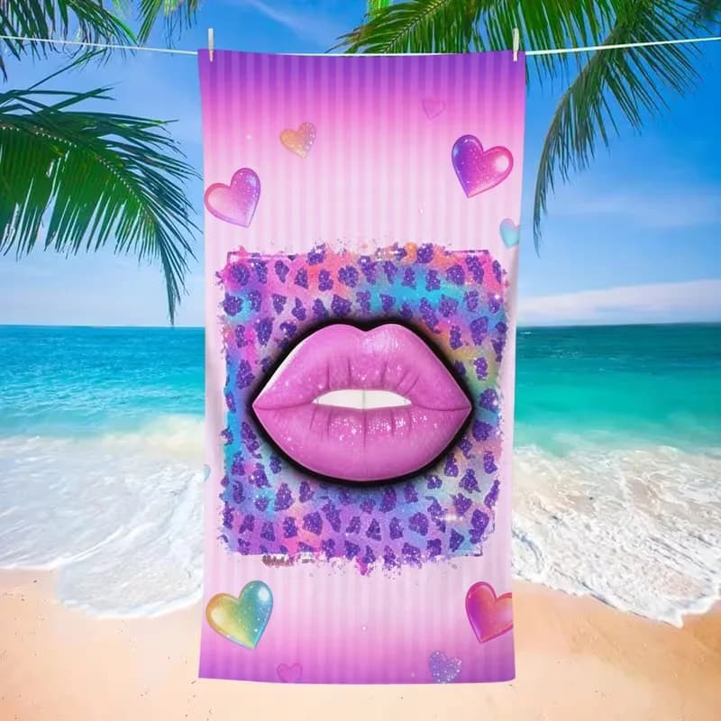 Telo Mare Rosa Glamour con Stampa Arcobaleno e Leopardo, Asciugatura Rapida, Anti-Sabbia, Assorbente, Morbido, per Vacanze Estive e Viaggi