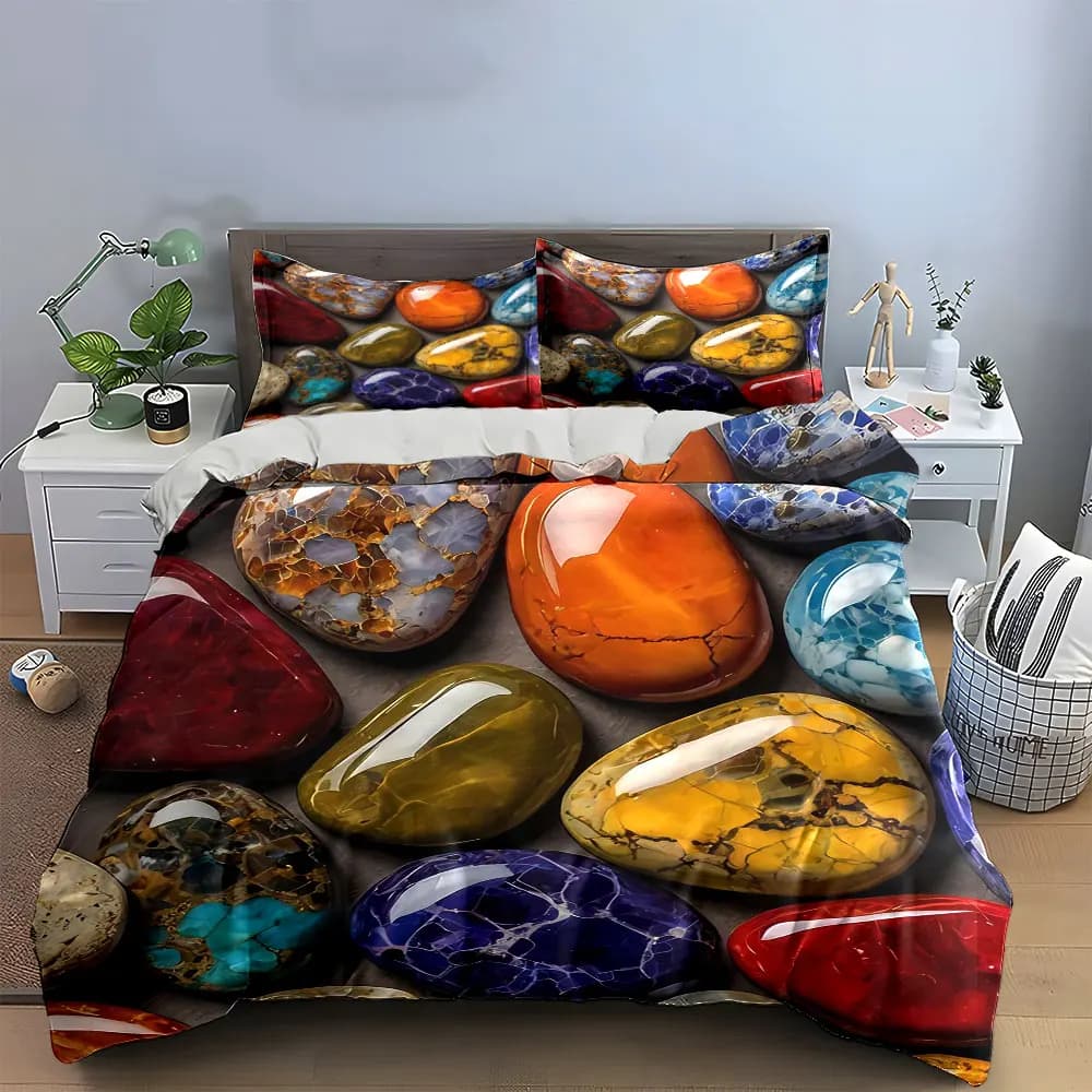 Set di biancheria da letto colorato e lucido con gemme, morbido e delicato sulla pelle, include 1 copripiumino e 2 federe, idea regalo