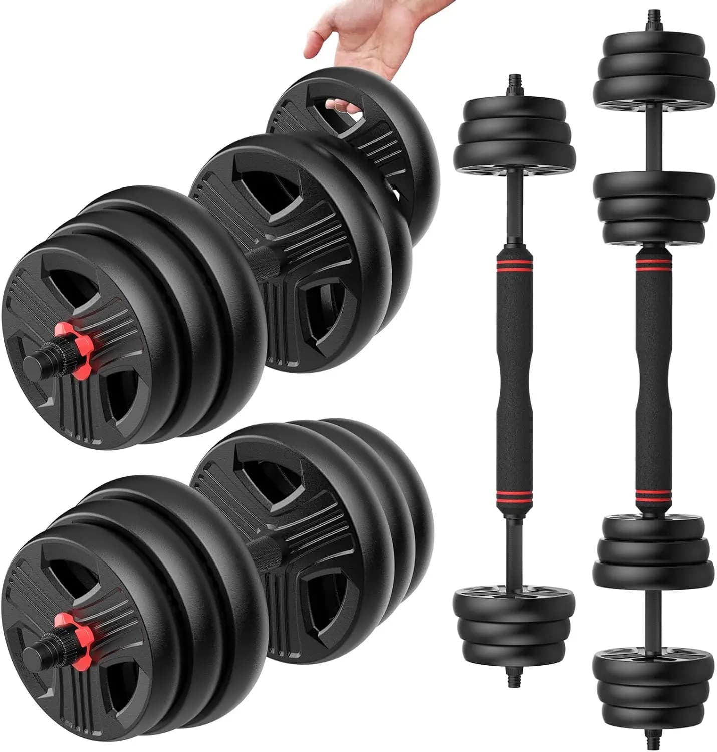 Adjustable Manubri Set 20-80 pounds, Convertible to Libraries and Kettlebell for Domestic Training