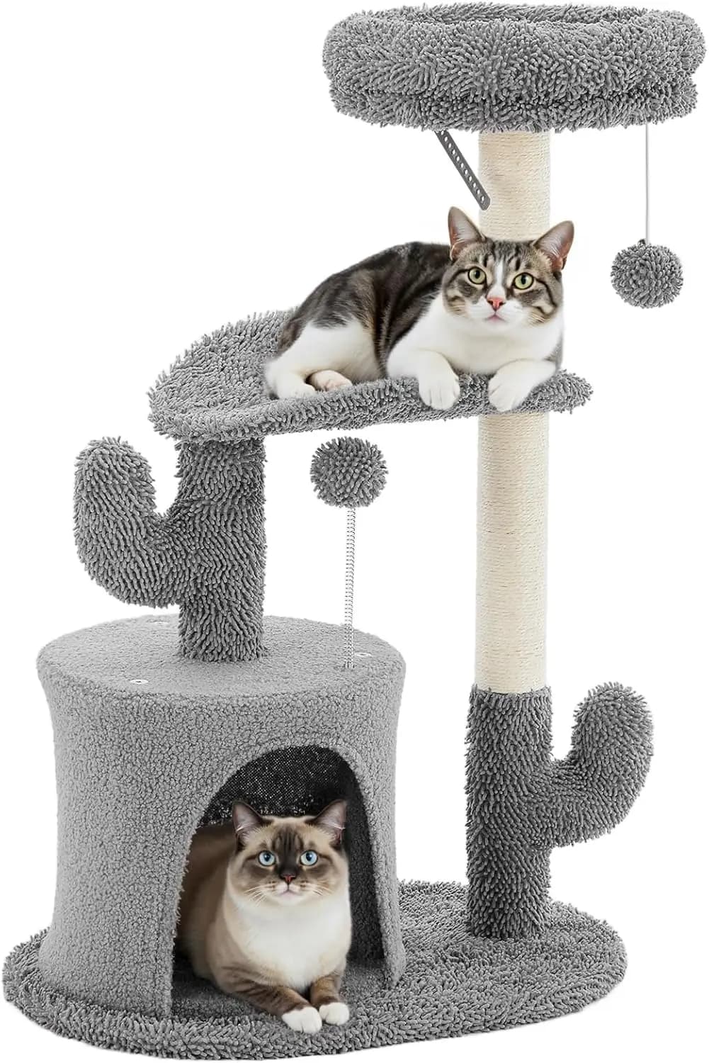 Torre Tiragraffi per Gatti da Interno da 33 Pollici, con Letto Curvo e Cuccia, Grigio