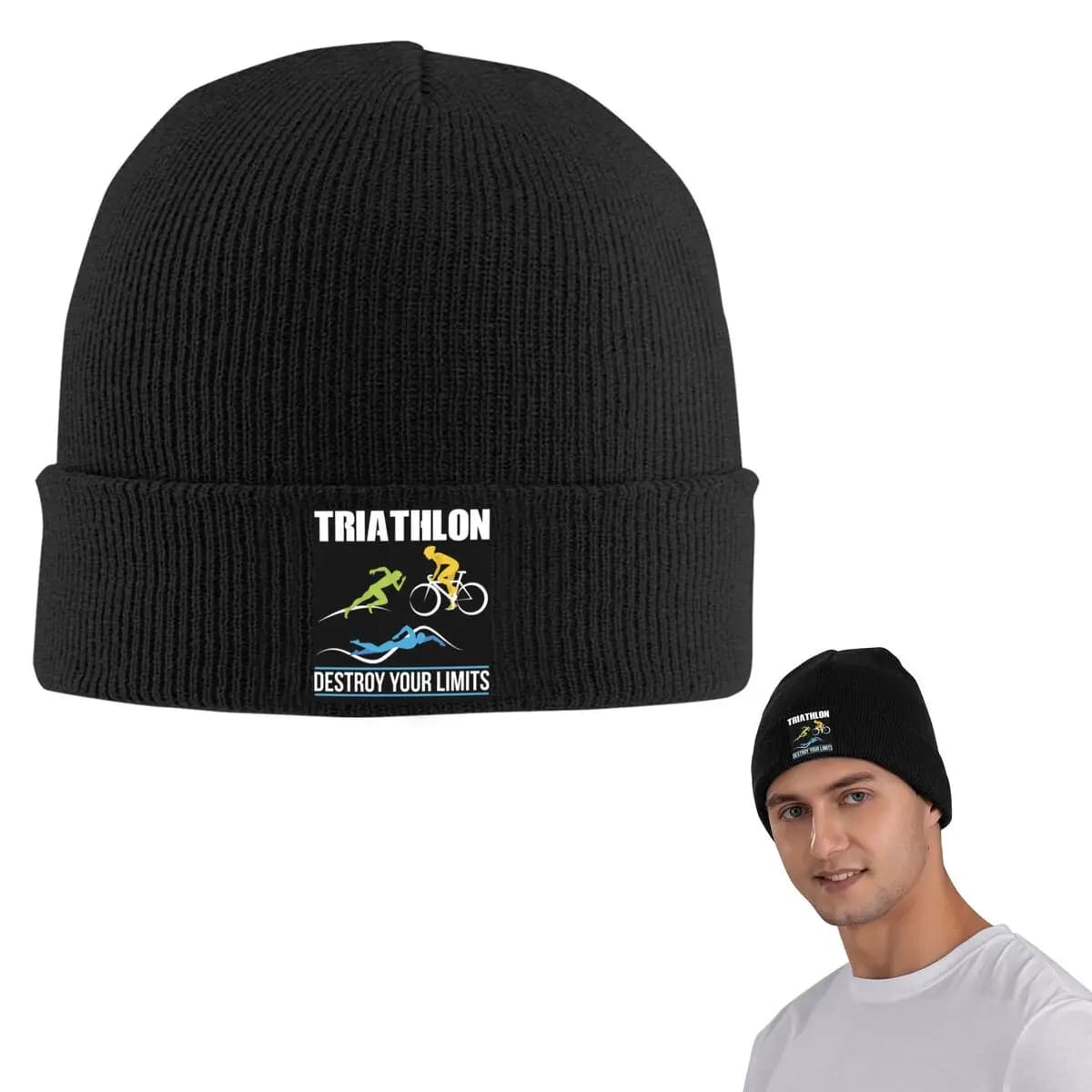 Triathlon Swimming Cycling Running Warm Knitted Cap Hip Hop Bonnet Hat Autumn Winter Outdoor Beanies Hats for Unisex Adult
