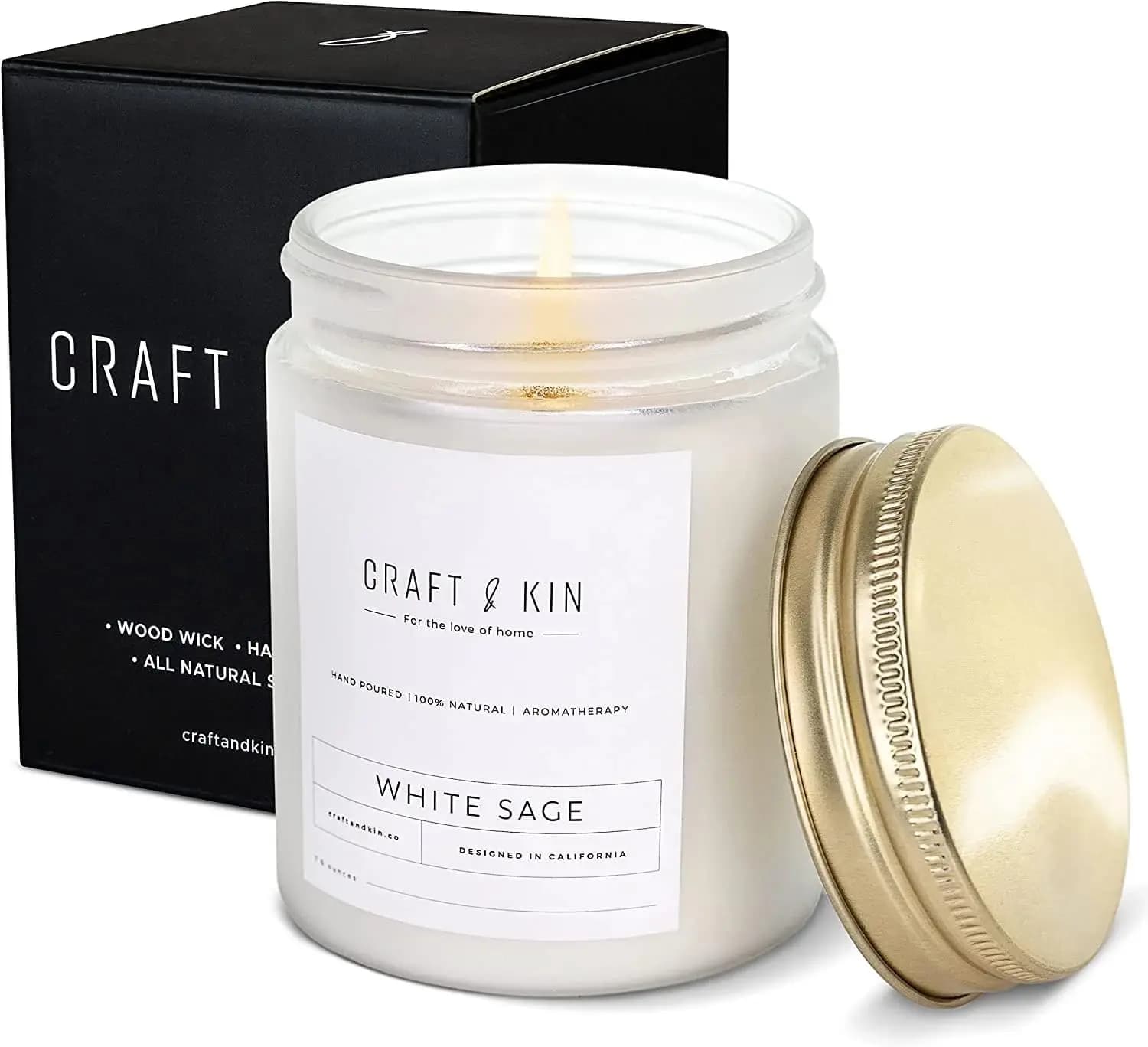 Candele Profumate alla Salvia Bianca, 8 Oz, 45 Ore di Durata, Cera di Soia Naturale, Stoppino in Legno, Regalo per Uomini e Donne