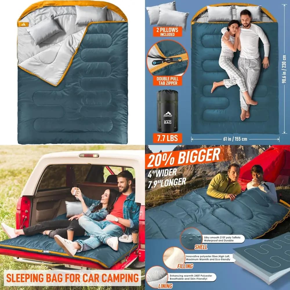 XL Queen Size sleeping bag for two adults with pillow - Companion of camping hiking for all seasons