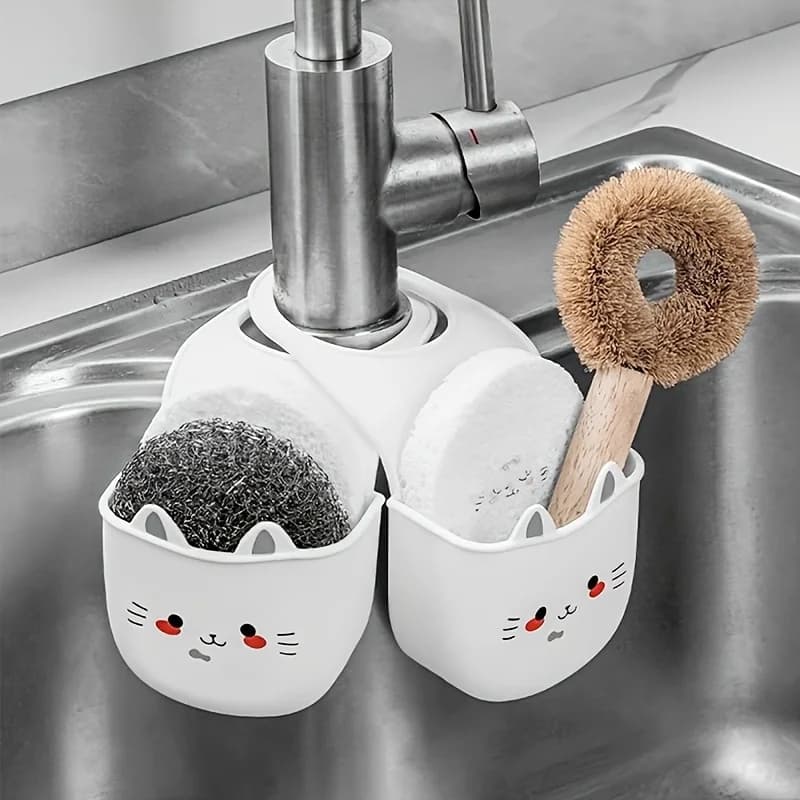 Cestello Sospeso per Lavello da Cucina, Organizzatore per Rubinetto, Porta Spugne e Utensili, Senza Foratura