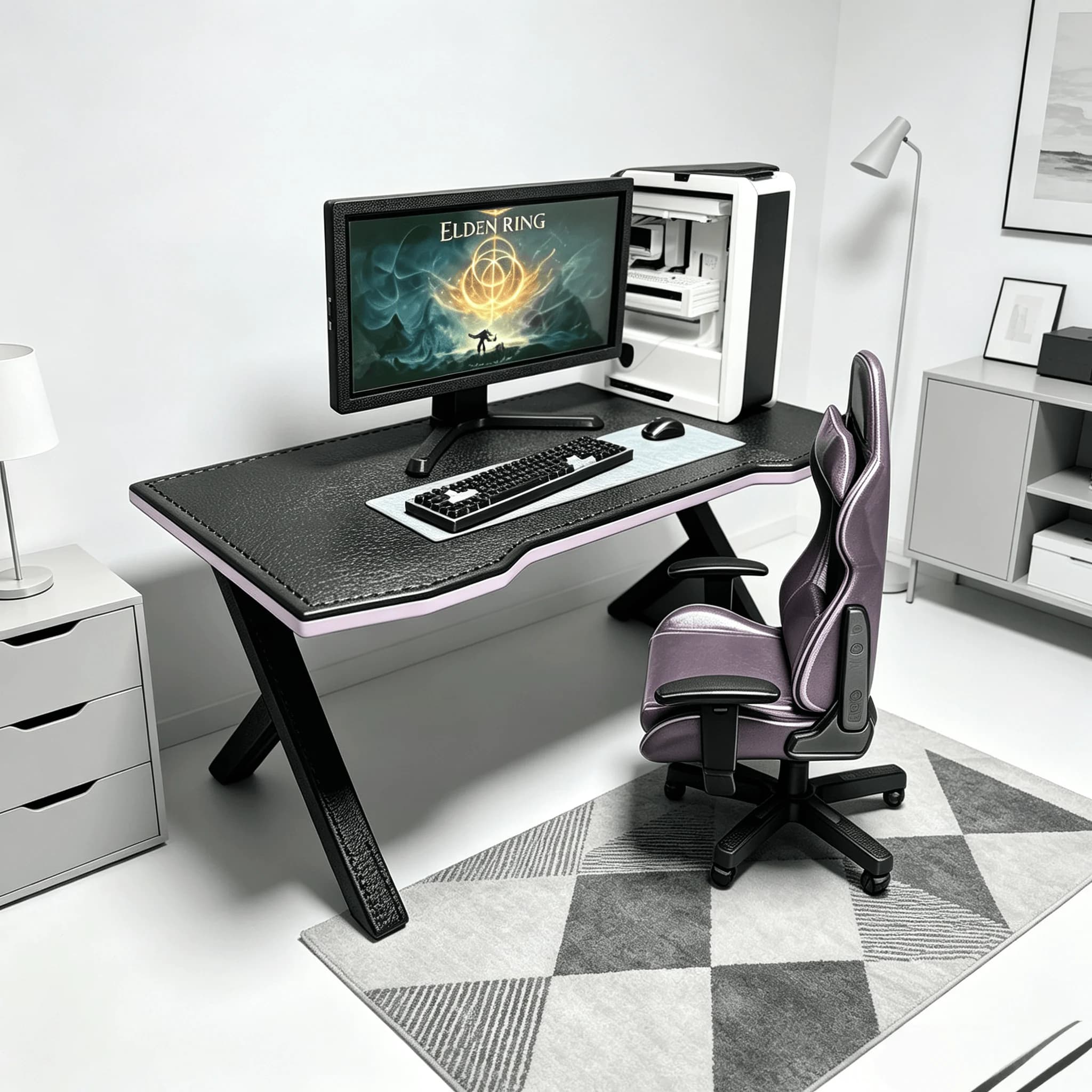 Mini Gaming Desk Set for 1/6 1/12 Dolls, with Monitor, PC, Keyboard, Mouse, Headset, Table & Chair. Cute miniature dollhouse dec