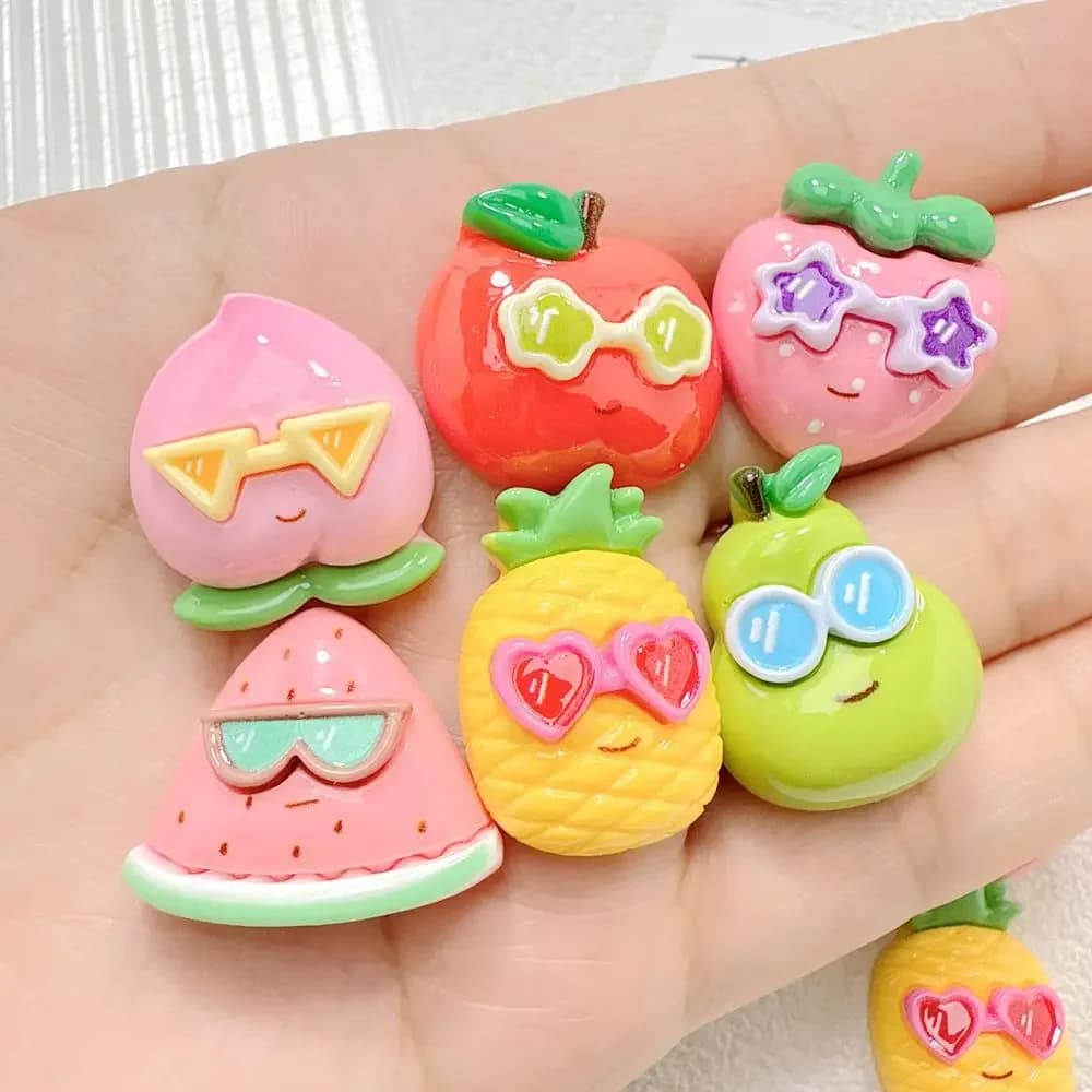 10pcs Mini Resin Fruit Crafts Keychain Miniature Fridge Magnet Cute Flatback Charms Decor DIY Craft Accessories for Shoes/Bags