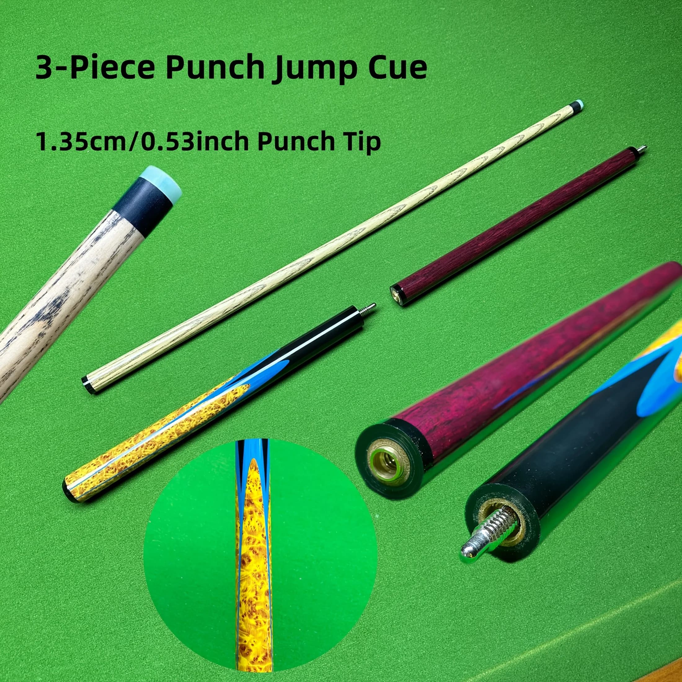 1 pc 3-Section Jump & Break Cue Punch 13.5 mm/0.53inch Crystal-Tip