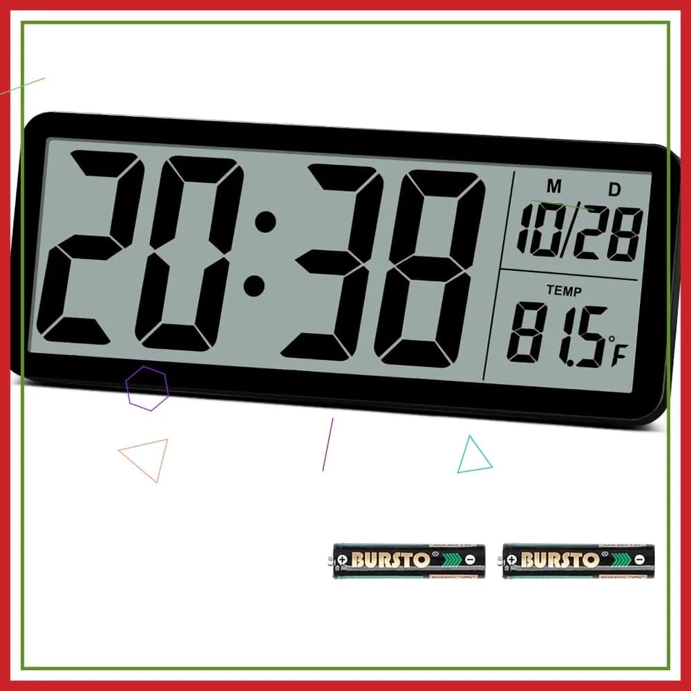 Orologio da Parete LCD da 8,5 Pollici con Display della Temperatura, Facile da Impostare, 12/24H, Funzionamento a Batteria per Casa e Ufficio