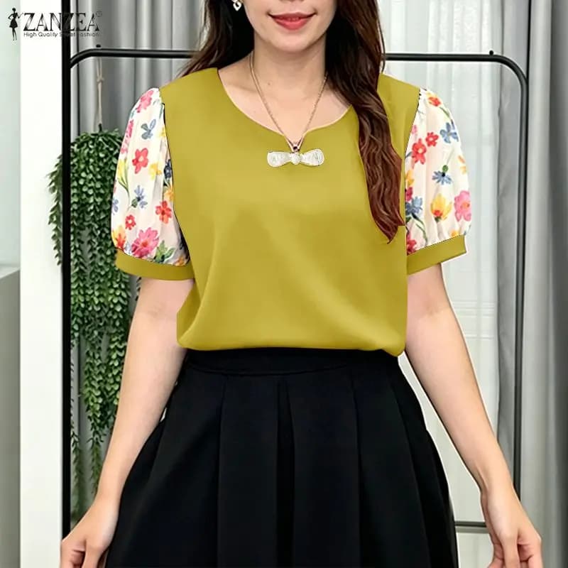 Camicetta Estiva Elegante 2026 ZANZEA da Donna con Stampa Floreale, Top Casual a Girocollo a Maniche Corte, Blusa da Lavoro per Vacanze