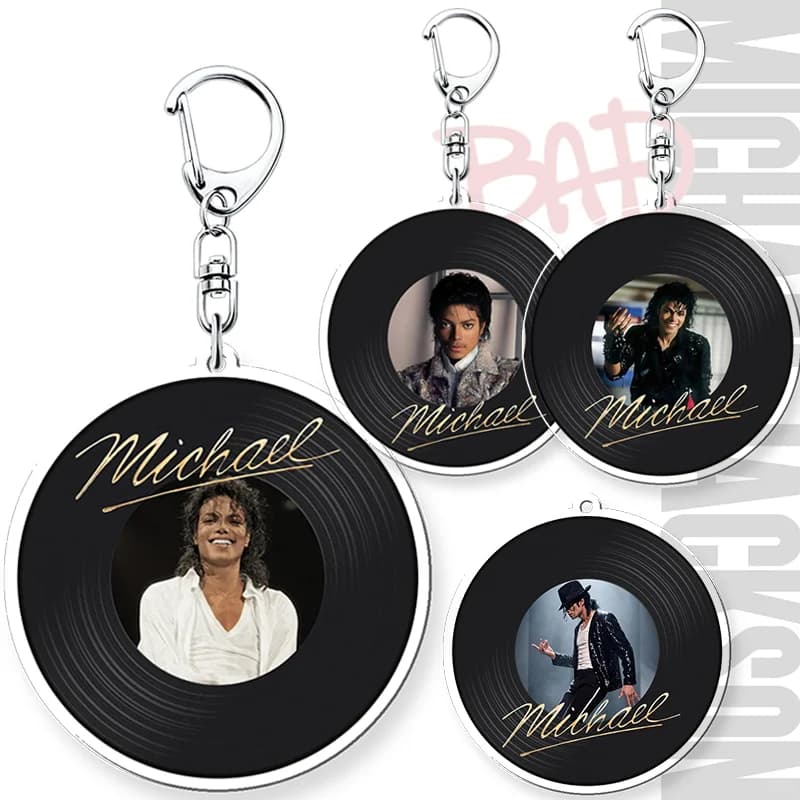 6cm King of Pop Michael Jackson Record Acrylic Chain Key Music Idol MJ Charm Blank Pendant KeyChain Accessories Acrylic Key Disc