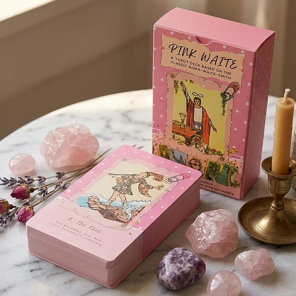 Pink Waite Tarot Deck 78 Cards With Keywords Cute Pink Collage Design Divination Oracle Deck Fortune Telling Board Game