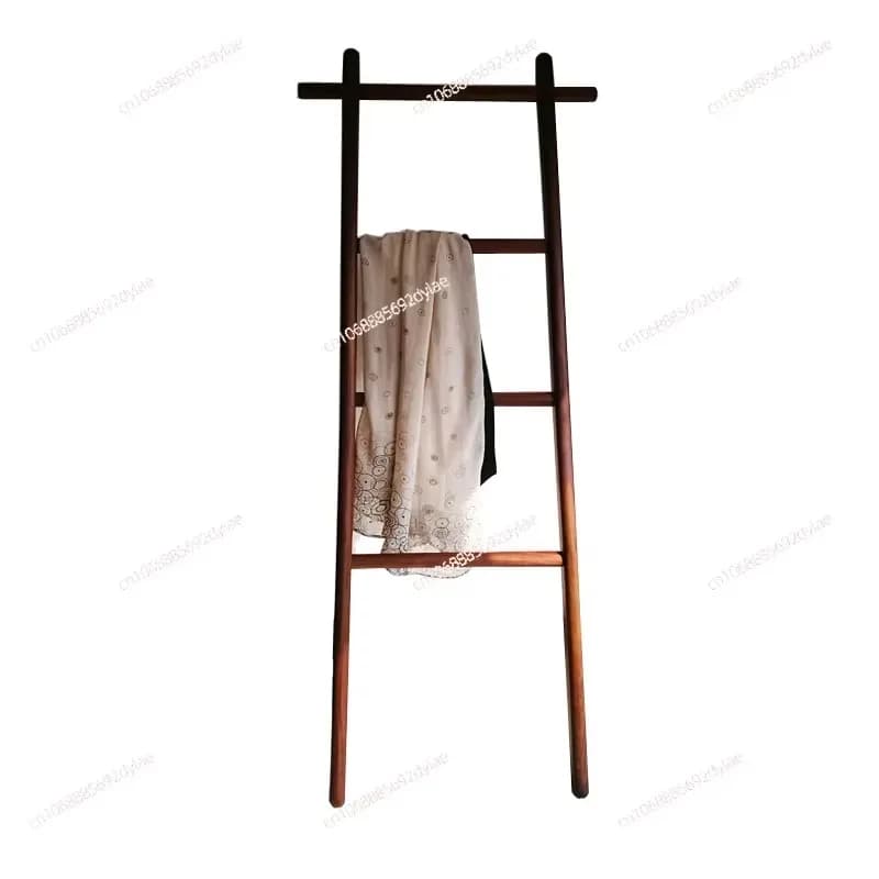 Scala in legno massello, appendiabiti in noce, appendiabiti da camera da letto da terra a soffitto, portasciugamani da bagno, forma trapezoidale