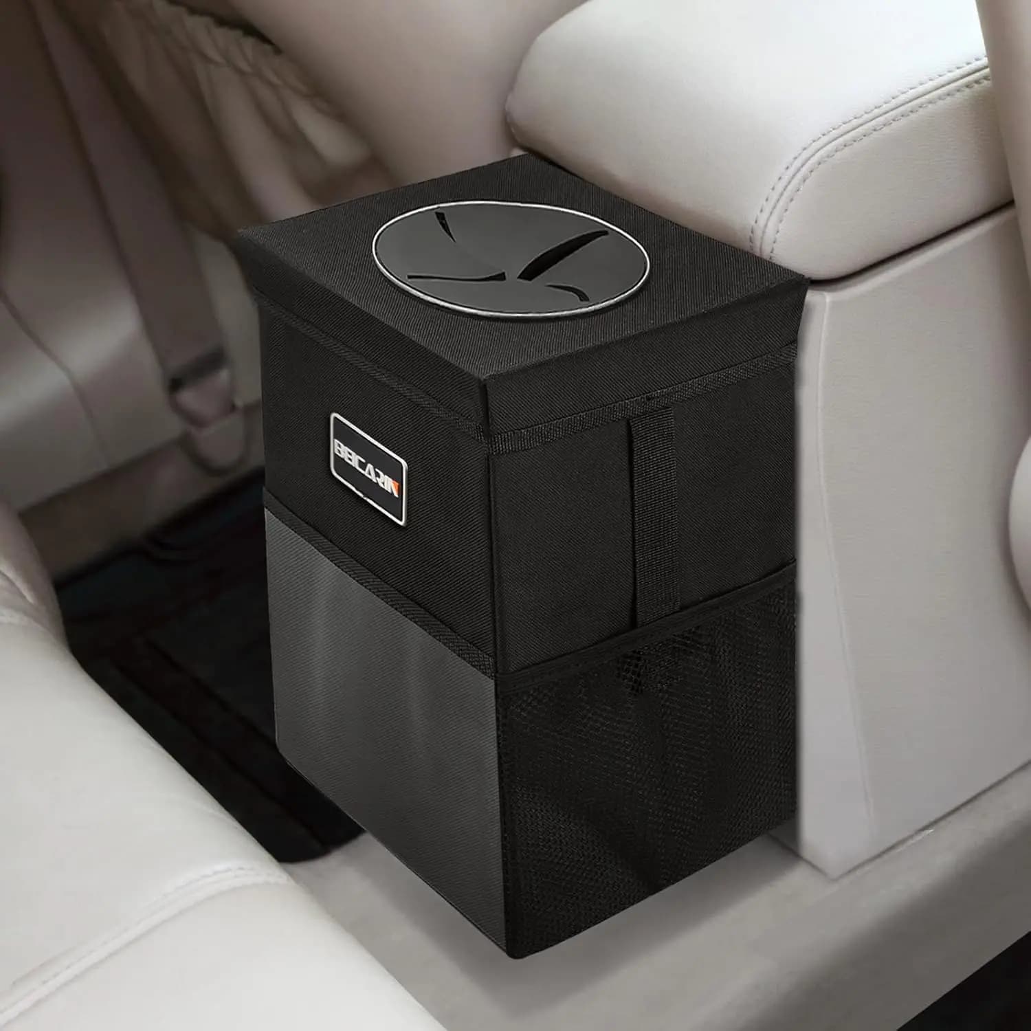 Cestino per auto con coperchio - Contenitore pieghevole e impermeabile da 2,6 galloni per SUV, sacco per rifiuti da appendere con tasche portaoggetti, bidone per immondizia impermeabile per furgone