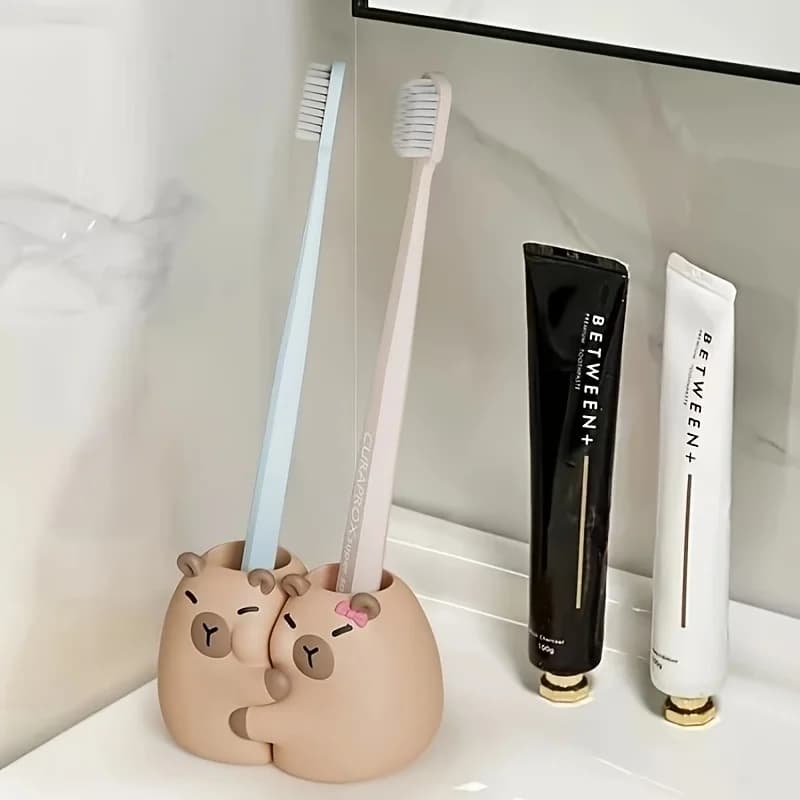 Porta spazzolino doppio per coppia di ippopotamo dei cartoni animati, lavelli da bagno adatti, base di stoccaggio creativa per spazzolini da denti, perfetto