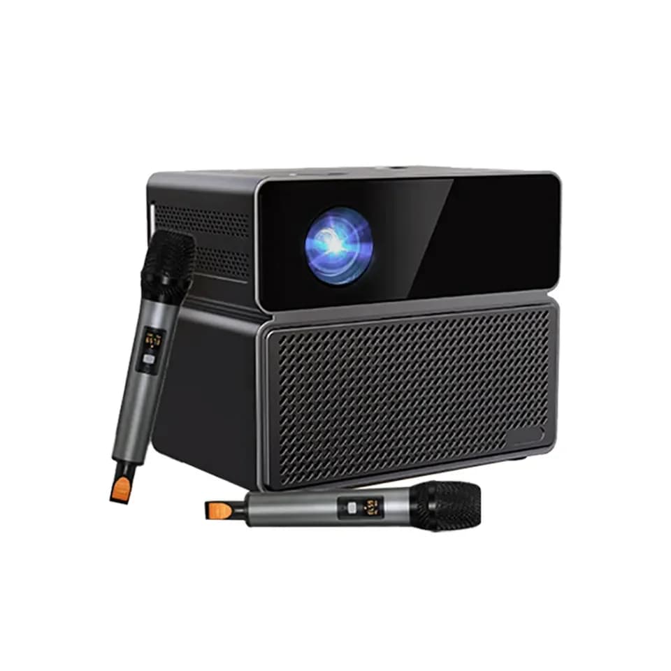 Touyinger E900 Macchina per Karaoke con Proiettore Integrato Full HD Android Mobile WIFI con 2 Microfoni per Home Theater KTV