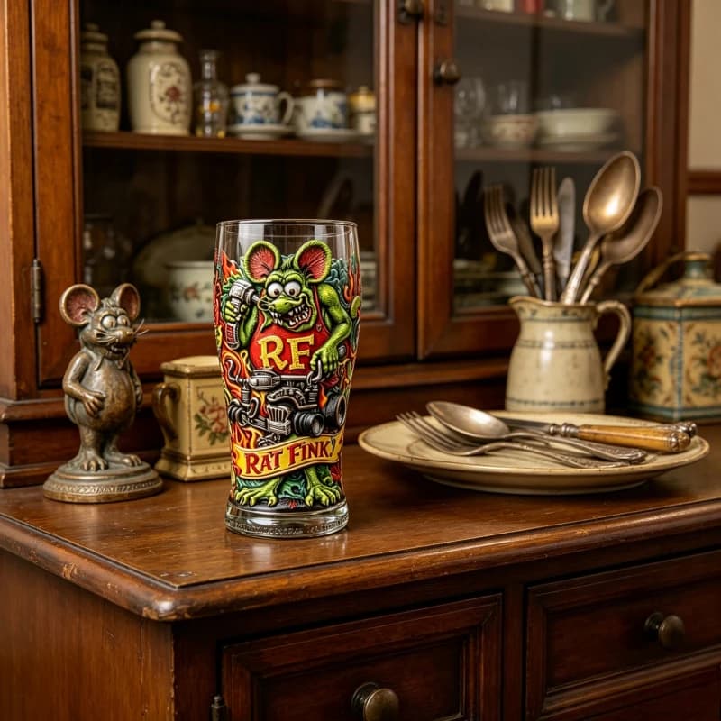 Boccale da Birra Hot Rod Rat Fink, Tazza in Vetro Stile Punk Rock, Collezione di Articoli da Bar e Ornamenti