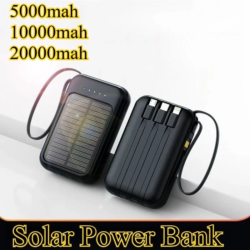 Solar Power Bank da 20000 mAh con cavo integrato e display a LED - Mini caricabatterie portatile per iPhone Power Bank veloce impermeabile