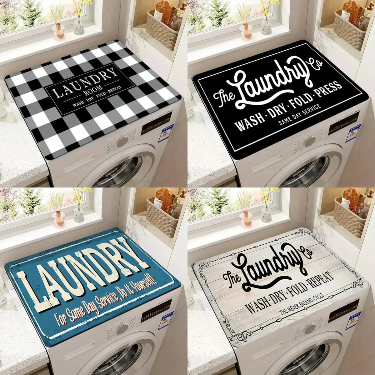 Elegant Lattice Printed Dish Drying Mats Drum Washing Machine Lid - Washer and Dryer Top Cover Non-slip Dryer Top Protector